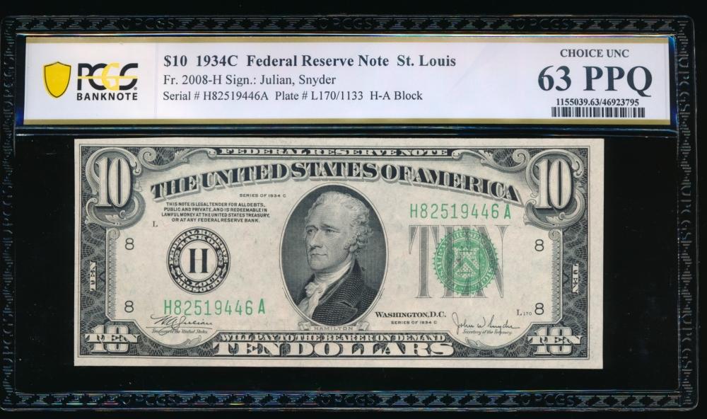 1934C $10 St Louis FRN PCGS 63PPQ