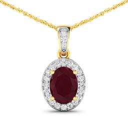 14KT Yellow Gold 1.50ct Ruby and Diamond Pendant with Chain