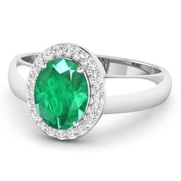 14KT White Gold 1.53ct Zambian Emerald and Diamond Ring
