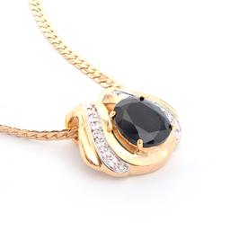 Plated 18KT Yellow Gold 6.00ct Black Sapphire and Diamond Pendant with Chain
