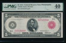 1914 $5 Red Seal Philadelphia FRN PMG 40