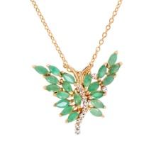 Plated 18KT Yellow Gold 3.50ctw Emerald and Diamond Pendant with Chain