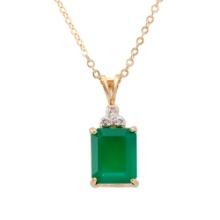 Plated 18KT Yellow Gold 4.00ct Green Agate and Diamond Pendant with Chain