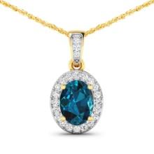 14KT Yellow Gold 1.10ct London Blue Topaz and Diamond Pendant with Chain