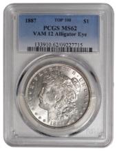 1887 $1 Vam 12 Alligator Eye Morgan PCGS MS62