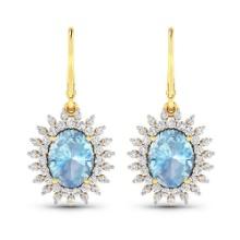 14KT Yellow Gold 2.56ctw Aquamarine and Diamond Earrings