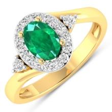 14KT Yellow Gold 0.56ctw Zambian Emerald and Diamond Ring