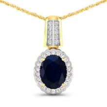 14KT Yellow Gold 2.1ctw Blue Sapphire and Diamond Pendant