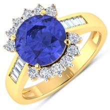 14KT Yellow Gold 2.57ct Tanzanite and Diamond Ring