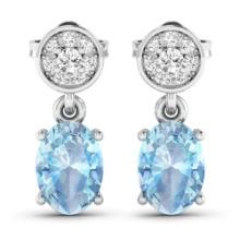 14KT White Gold 1.02ctw Aquamarine and Diamond Earrings