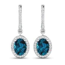 14KT White Gold 2.2ctw London Blue Topaz and Diamond Earrings