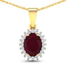 14KT Yellow Gold 1.5ctw Ruby and Diamond Pendant