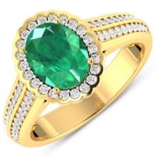 14KT Yellow Gold 1.53ct Zambian Emerald and Diamond Ring