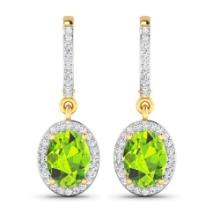 14KT Yellow Gold 2.1ctw Peridot Topaz and Diamond Earrings