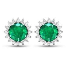 14KT White Gold 1.36ctw Zambian Emerald and Diamond Earrings