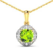 14KT Yellow Gold 2.02ctw Peridot and Diamond Pendant