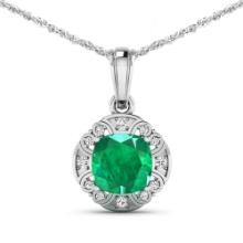 14KT White Gold 2.07ctw Zambian Emerald and Diamond Pendant