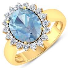 14KT Yellow Gold 2.9ctw Aquamarine and Diamond Ring