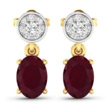 14KT Yellow Gold 1.7ctw Ruby and Diamond Earrings