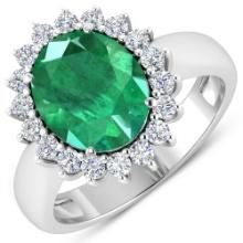 14KT White Gold 3.14ctw Zambian Emerald and Diamond Ring