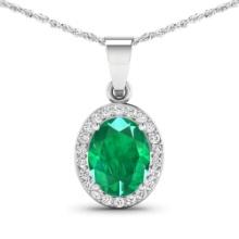 14KT White Gold 1.65ctw Zambian Emerald and Diamond Pendant