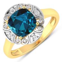 14KT Yellow Gold 2.15ctw London Blue Topaz and Diamond Ring