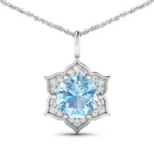 14KT White Gold 1.9ctw Aquamarine and Diamond Pendant