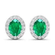 14KT White Gold 2ctw Zambian Emerald and Diamond Earrings