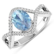 14KT White Gold 0.96ctw Aquamarine and Diamond Ring