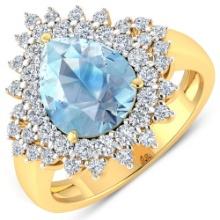 14KT Yellow Gold 2.3ctw Aquamarine and Diamond Ring