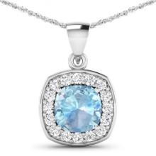 14KT White Gold 1.70ct Aquamarine and Diamond Pendant with Chain