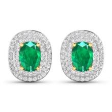 14KT Yellow Gold 1.12ctw Zambian Emerald and Diamond Earrings