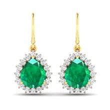 14KT Yellow Gold 2.88ctw Zambian Emerald and Diamond Earrings