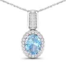 14KT White Gold 1.4ctw Aquamarine and Diamond Pendant