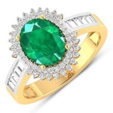 14KT Yellow Gold 1.53ctw Zambian Emerald and Diamond Ring