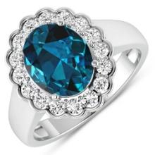 14KT White Gold 2.7ctw London Blue Topaz and Diamond Ring