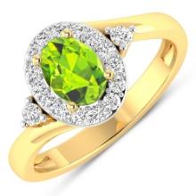 14KT Yellow Gold 0.63ctw Peridot and Diamond Ring