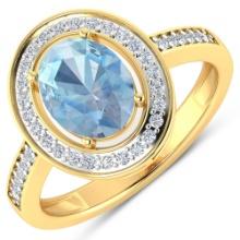 14KT Yellow Gold 1.28ctw Aquamarine and Diamond Ring