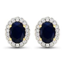 14KT Yellow Gold 1.5ctw Blue Sapphire and Diamond Earrings