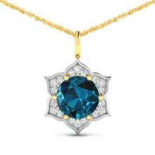 14KT Yellow Gold 2.05ctw London Blue Topaz and Diamond Pendant