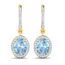 14KT Yellow Gold 1.92ctw Aquamarine and Diamond Earrings