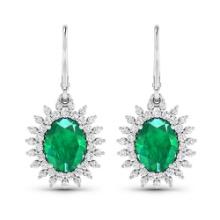 14KT White Gold 3.06ctw Zambian Emerald and Diamond Earrings