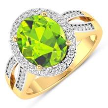 14KT Yellow Gold 3.85ctw Peridot and Diamond Ring