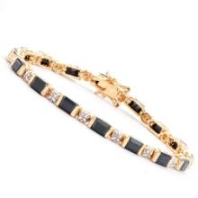 Plated 18KT Yellow Gold 12.00ctw Black Sapphire and Diamond Bracelet