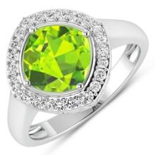 14KT White Gold 2.02ctw Peridot and Diamond Ring