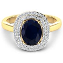 14KT Yellow Gold 2.10ct Blue Sapphire and Diamond Ring