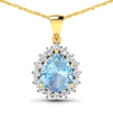 14KT Yellow Gold 2.3ctw Aquamarine and Diamond Pendant