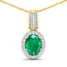 14KT Yellow Gold 1.65ctw Zambian Emerald and Diamond Pendant