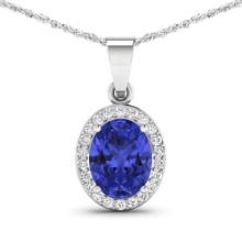 14KT White Gold 1.6ctw Tanzanite and Diamond Pendant