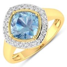 14KT Yellow Gold 1.48ctw Aquamarine and Diamond Ring